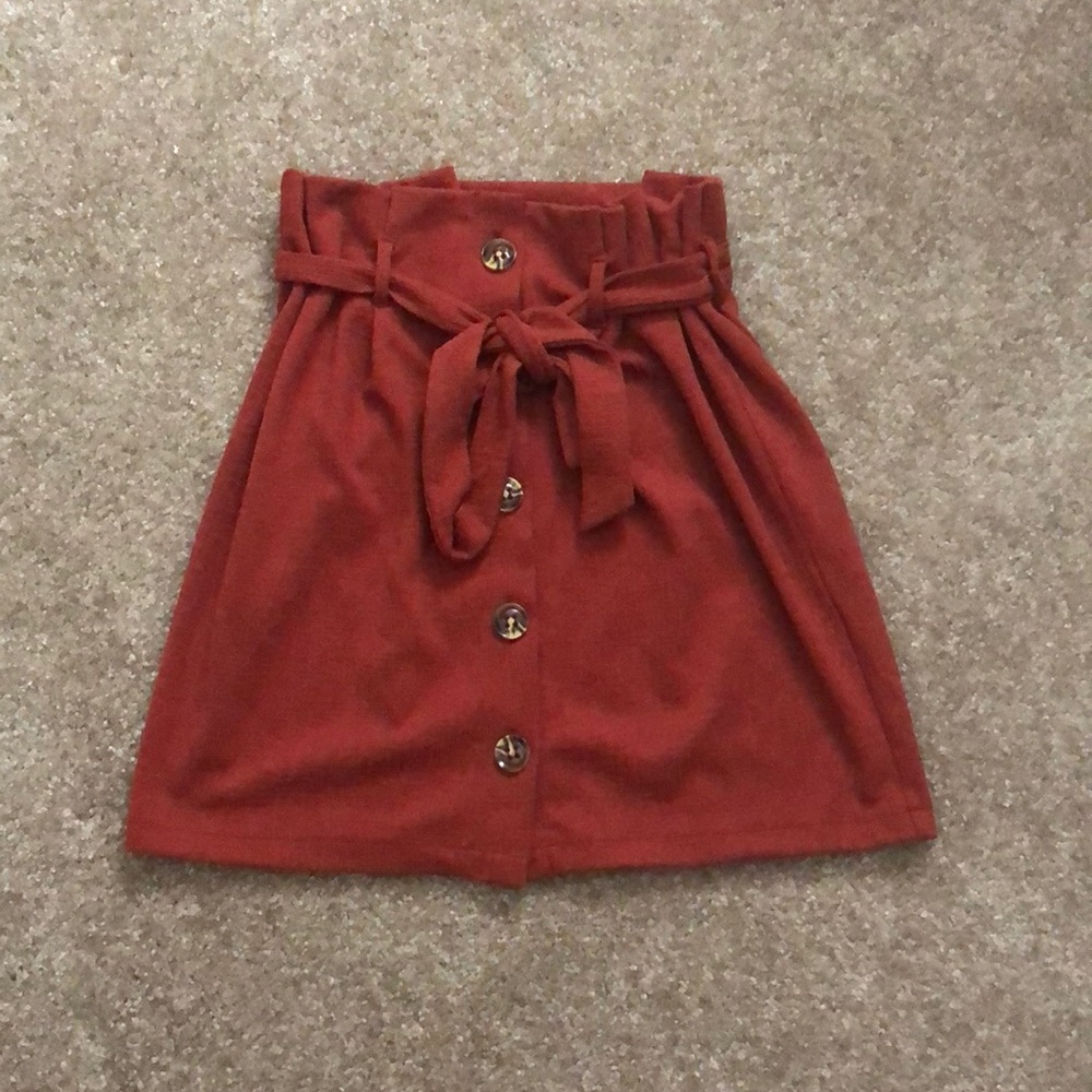 Burnt Orange Paper Bag Waist Skirt *Front Buttons*